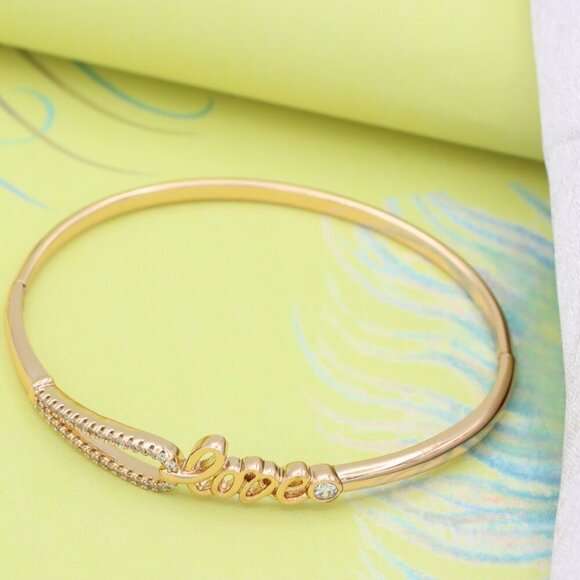 Elegant Rose Gold ""Love"" Bangle with Sparkling CZ Accents, XPBL0582 - Picture 5 of 12